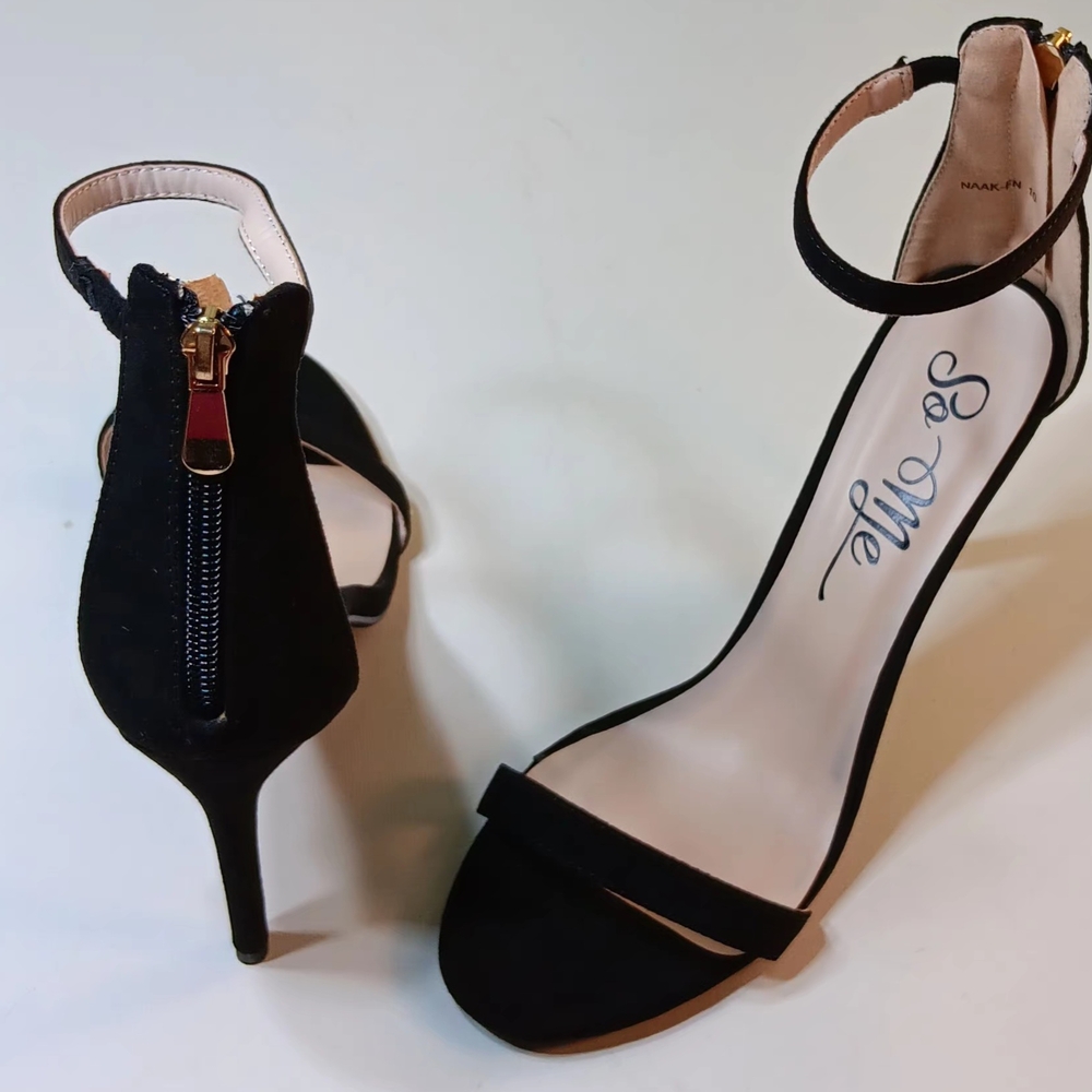 SO ME Women's Black Open Toe Ankle Strap  Stiletto  Heels - 10 - Picture 3 of 6